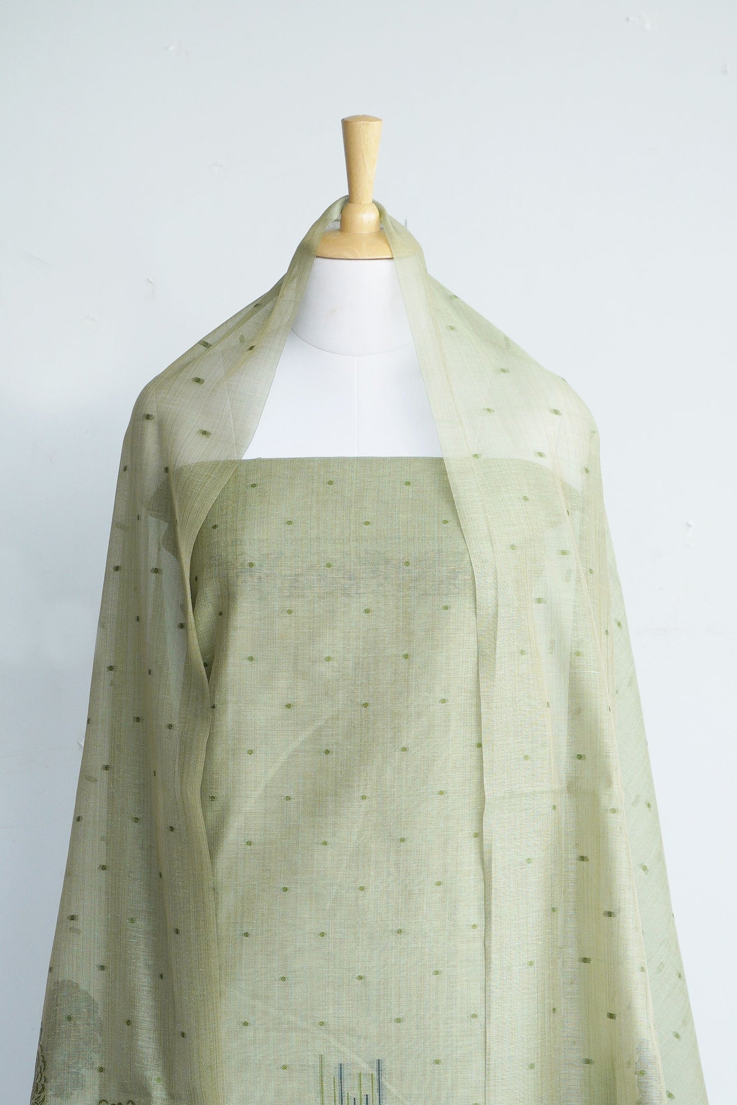 MEADOW MUSE- Light Green Floral Pure Chanderi Slub Unstiched Suit Set