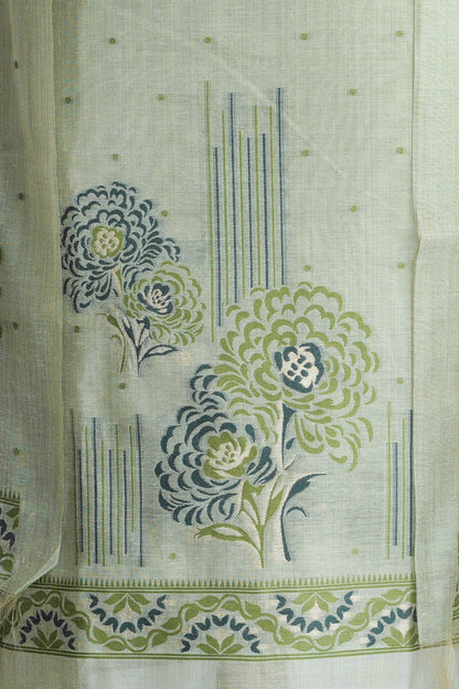 MEADOW MUSE- Light Green Floral Pure Chanderi Slub Unstiched Suit Set
