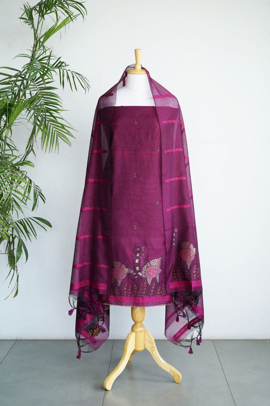 VARNIKA- Pure Chaderi Slub Unstitched Suit Set