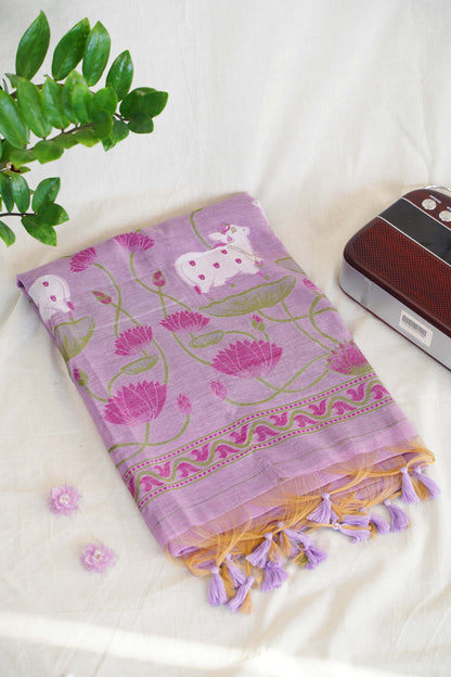 LILAC LEELA- Pure Monga Cotton Handwoven Saree