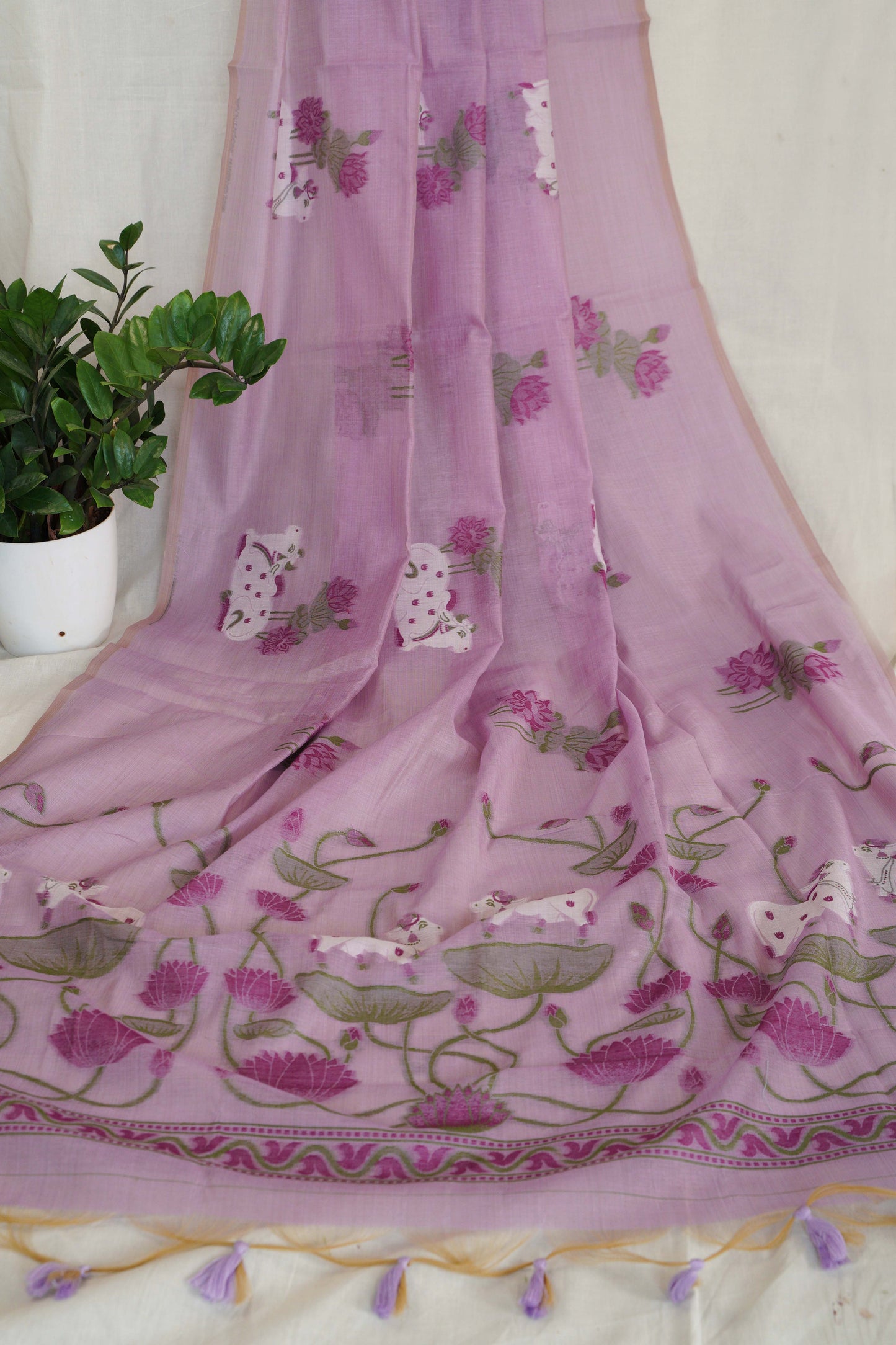 LILAC LEELA- Pure Monga Cotton Handwoven Saree