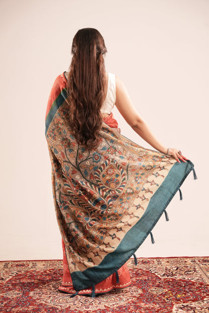 KUMKUM KATHA- Bandej Fusion Red Printed Saree