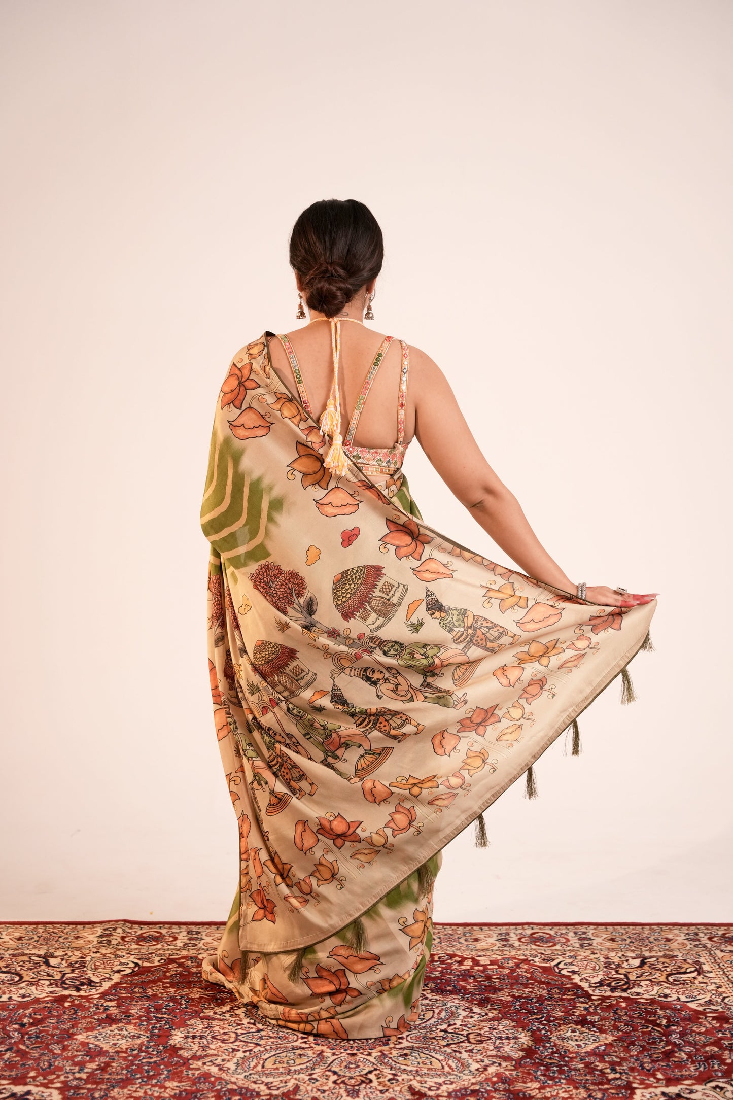 SUNDARBAGH- Green Fusion Print Tussar Silk Saree