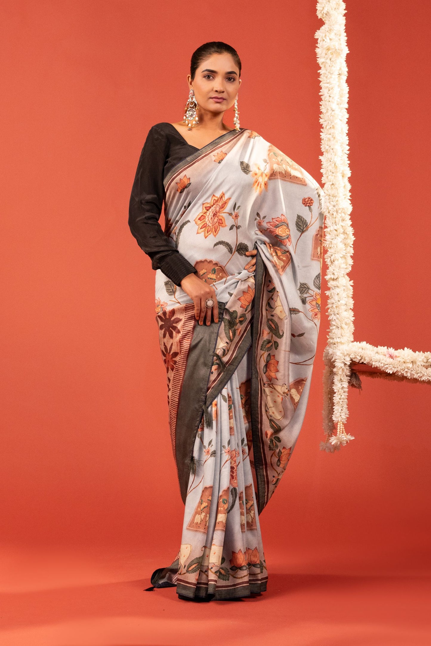 GULDASTA-  Floral Printed German Silk Saree