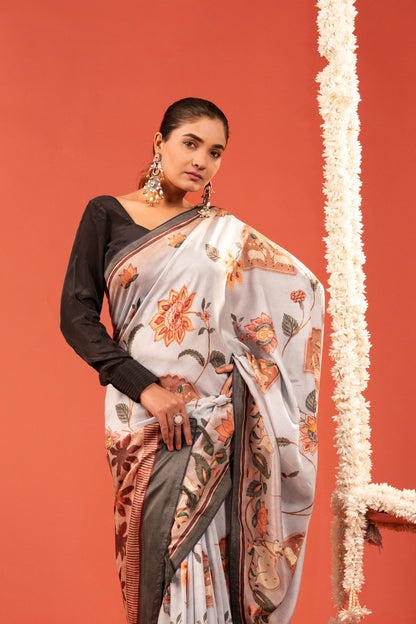 GULDASTA-  Floral Printed German Silk Saree
