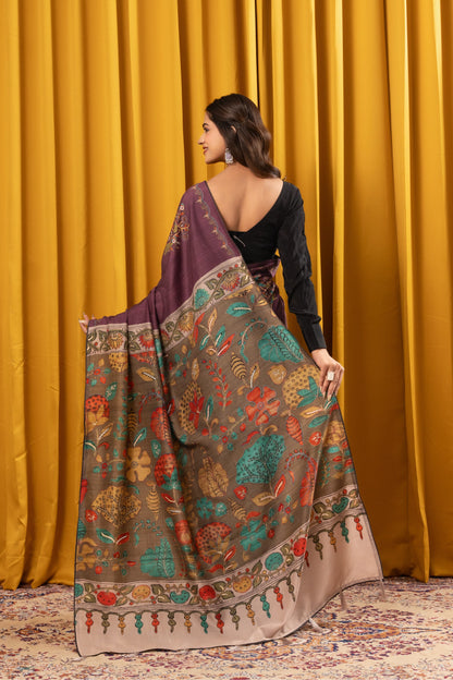 CHITRAKATHA- Purple Floral Tussar Silk Saree
