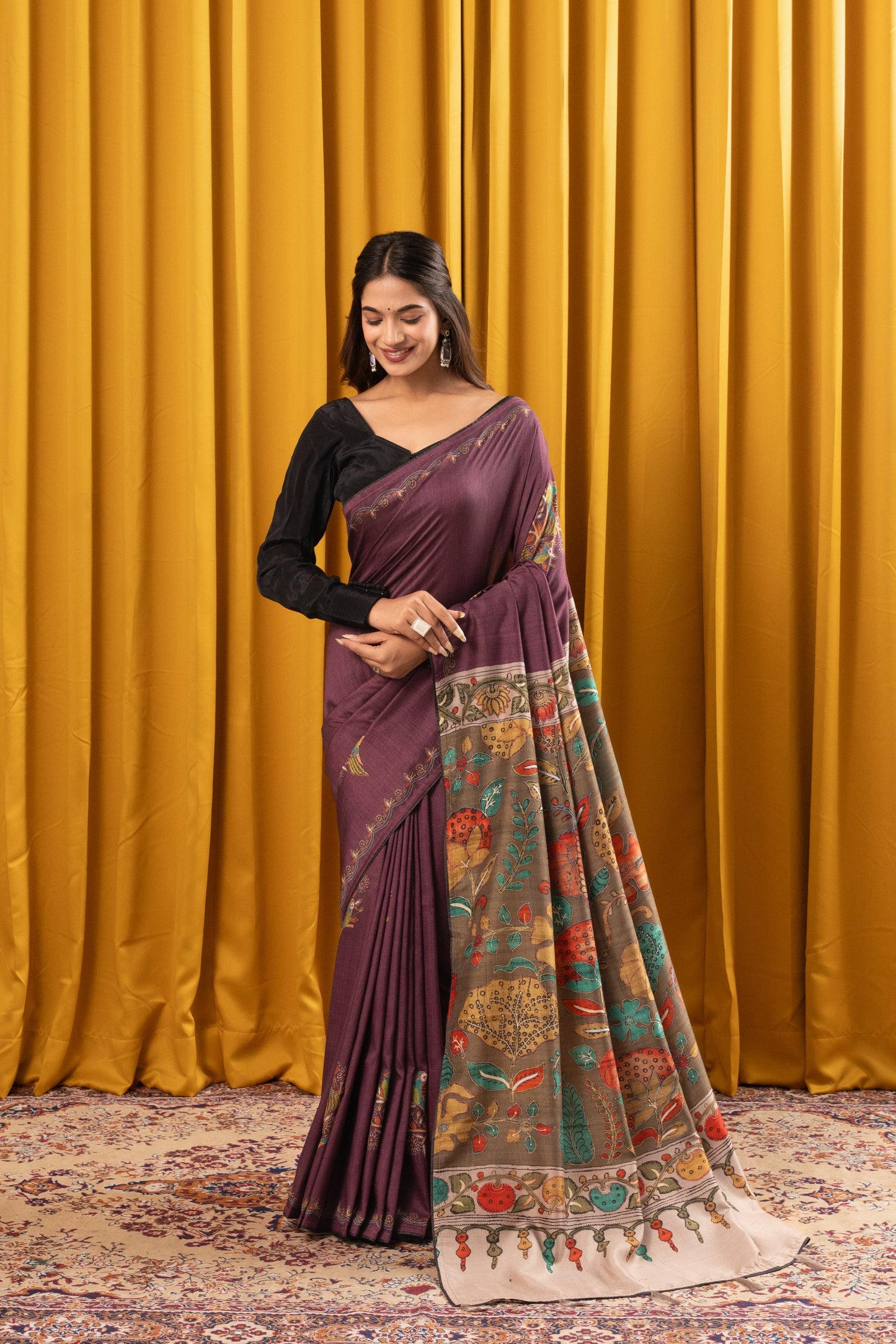 CHITRAKATHA- Purple Floral Tussar Silk Saree
