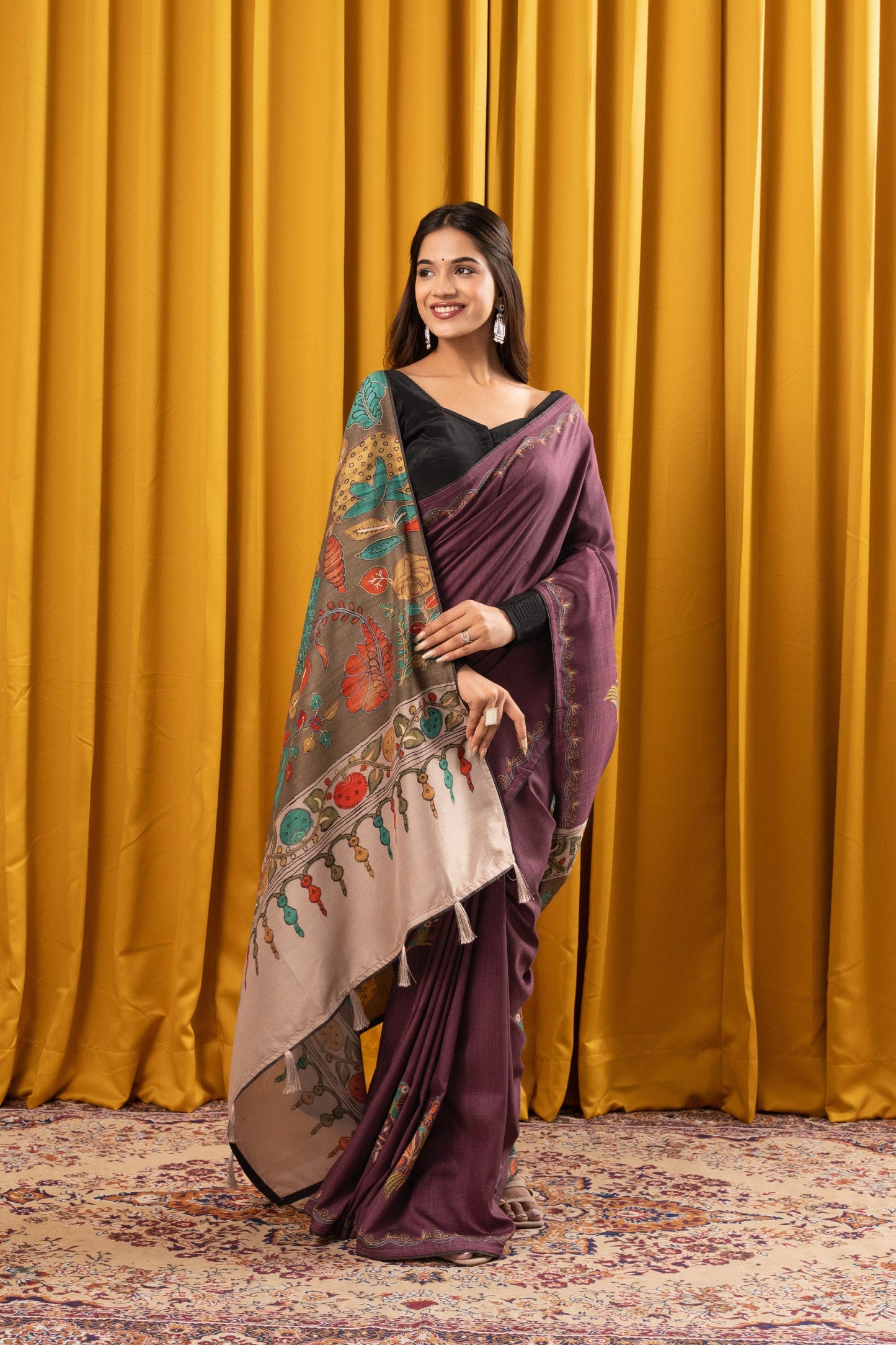 CHITRAKATHA- Purple Floral Tussar Silk Saree