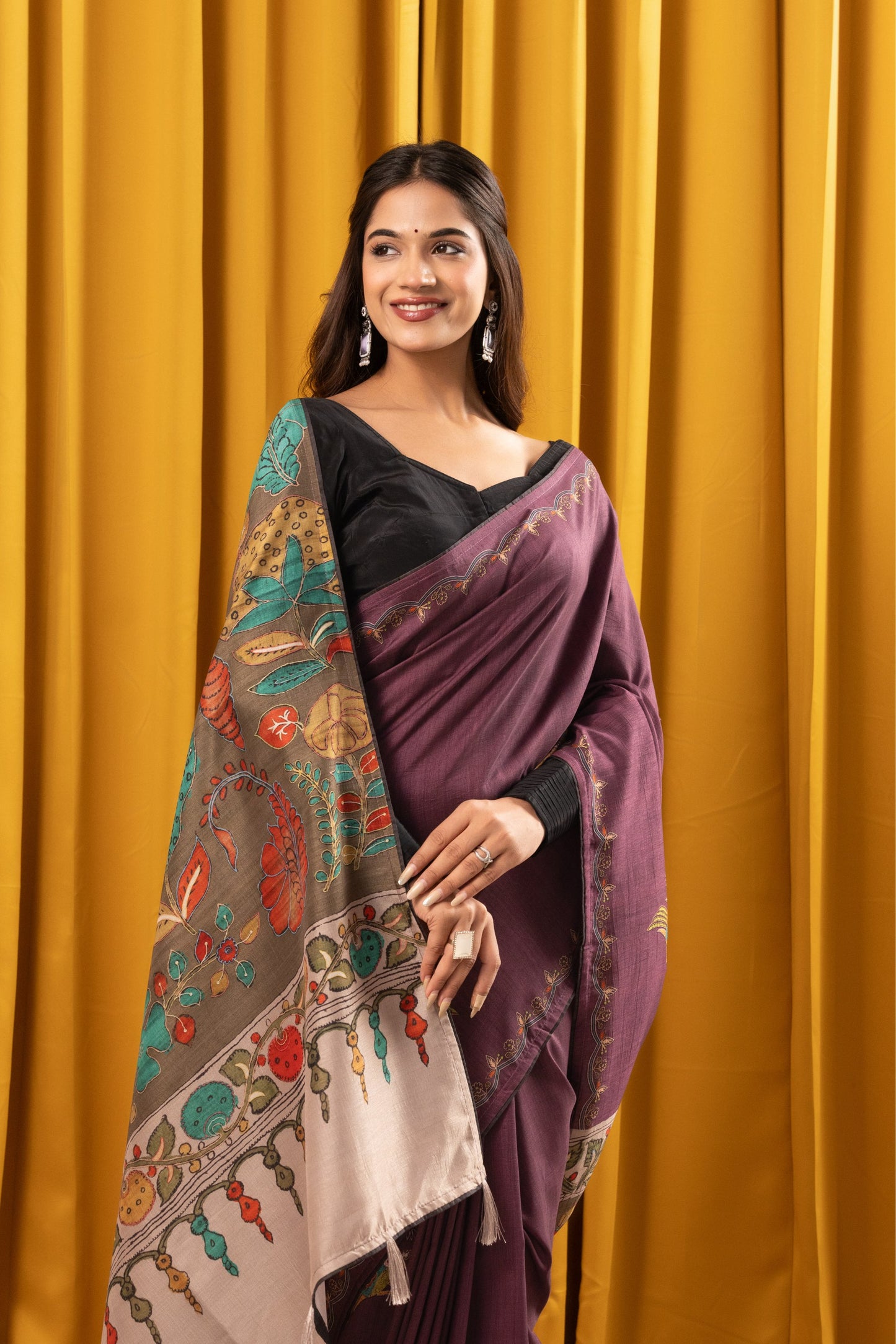 CHITRAKATHA- Purple Floral Tussar Silk Saree